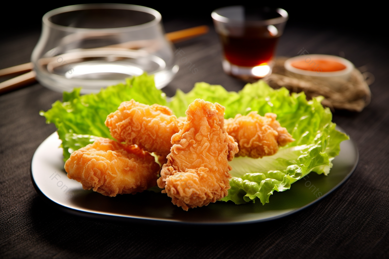 快乐高热量美食生菜配炸鸡腿特写实拍,高清,摄影图,摄影图片,图片大全,摄影图免费下载